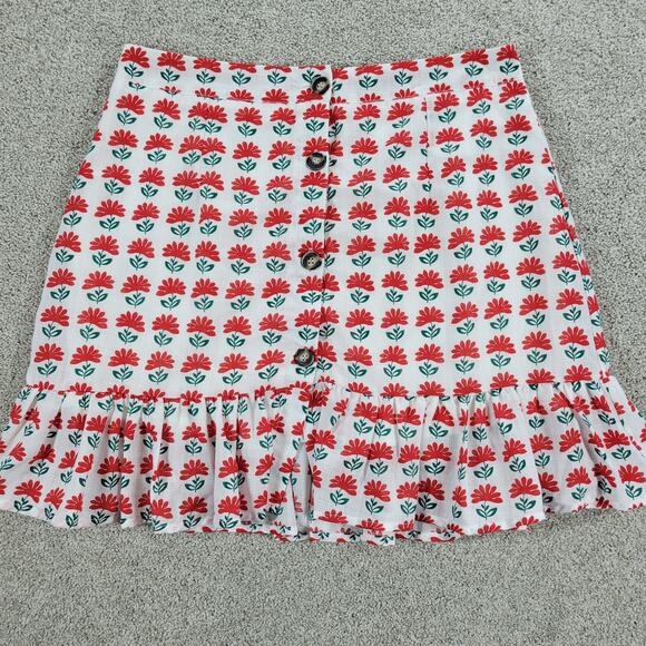 Miami Flower Skirt Womens L White Red Button Front Lined Ruffles Mini Francescas - Picture 9 of 13